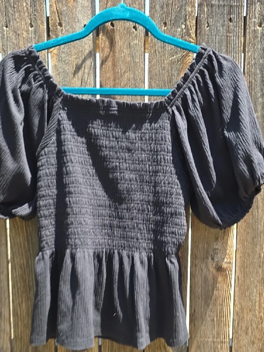 Women’s Black Boho Smocked Off-Shoulder Puff Sleeve Top